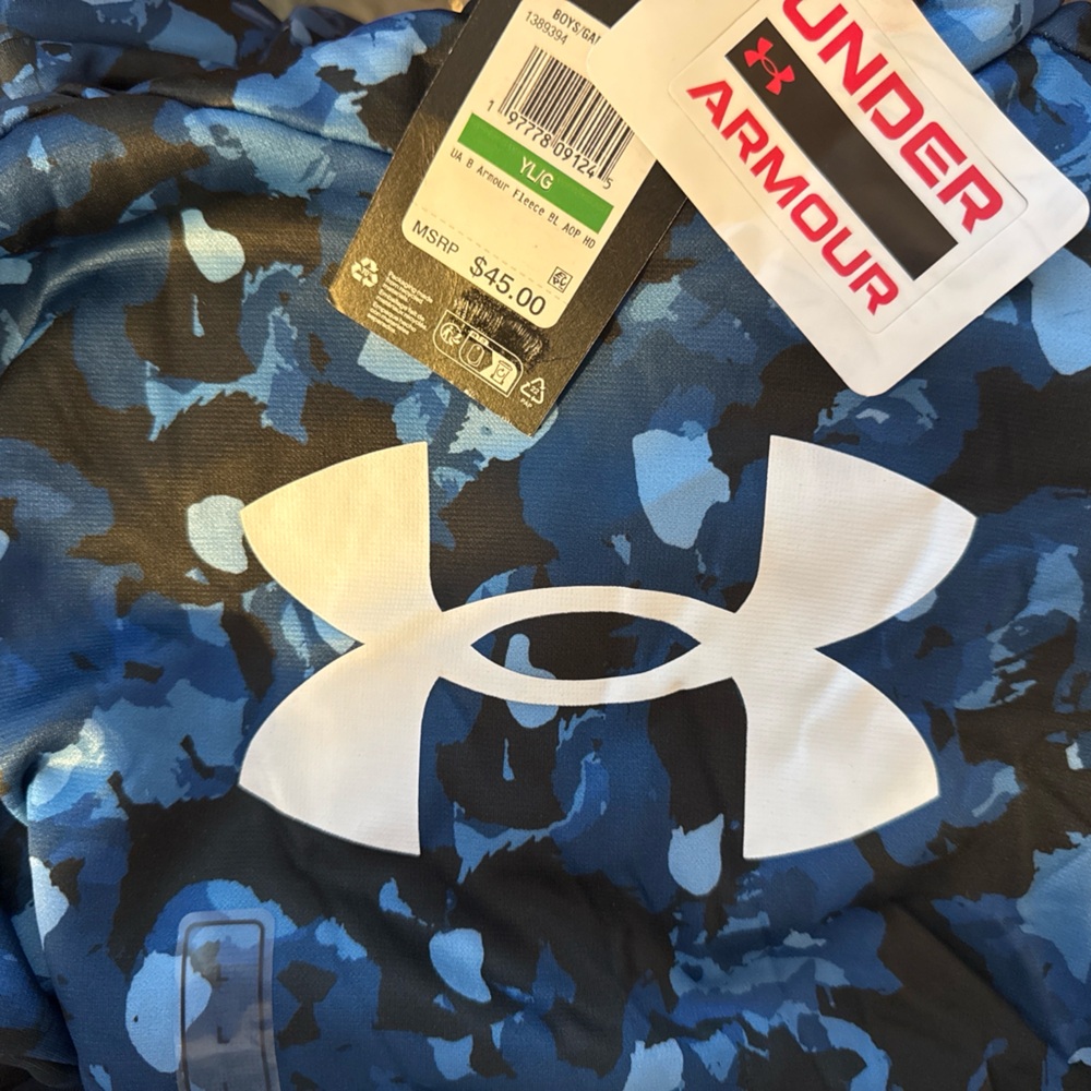 Under Armour Boys Fleece Logo Hoodie — YLG (Large), Blue Camo All-Over Print - Picture 3 of 3